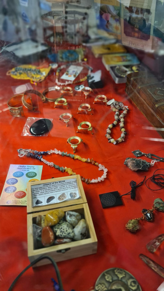 Variety of gemstones and crystal jewellery