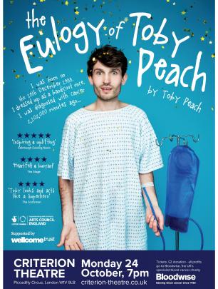 Award-winning one-man show "The Eulogy of Toby Peach" direct from Edinburgh Fringe Festival image