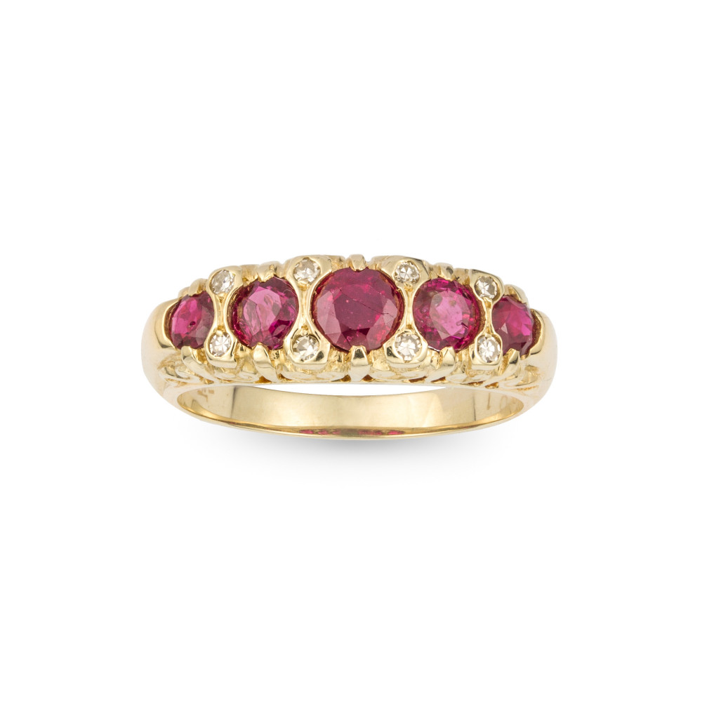 A Victorian Style Five Stone Ruby Ring