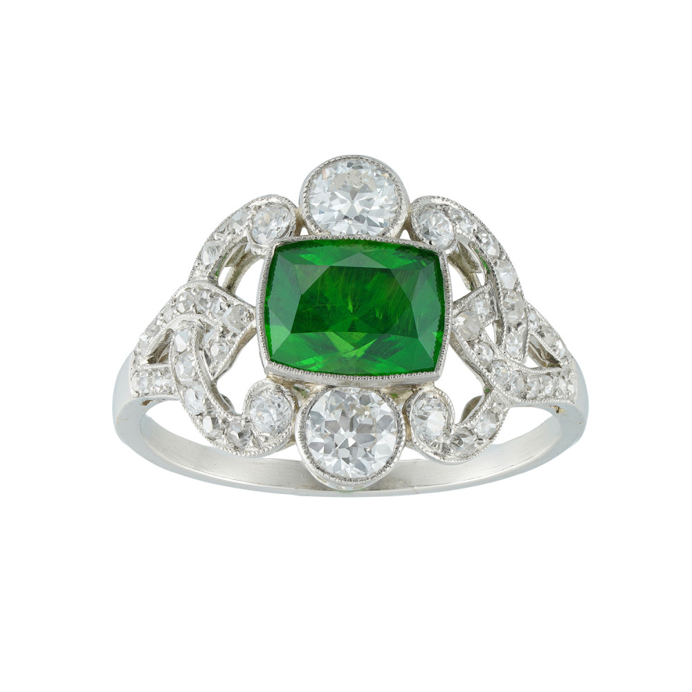 An Edwardian Demantoid Garnet and Diamond Ring
