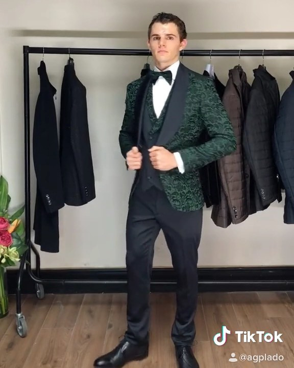 black & green Jacquard tux