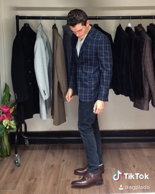 wool check jackets over stretchy jeans