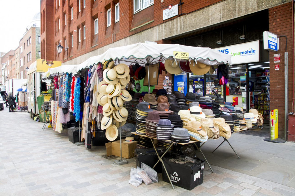 Hat stall on Earlham Street Market