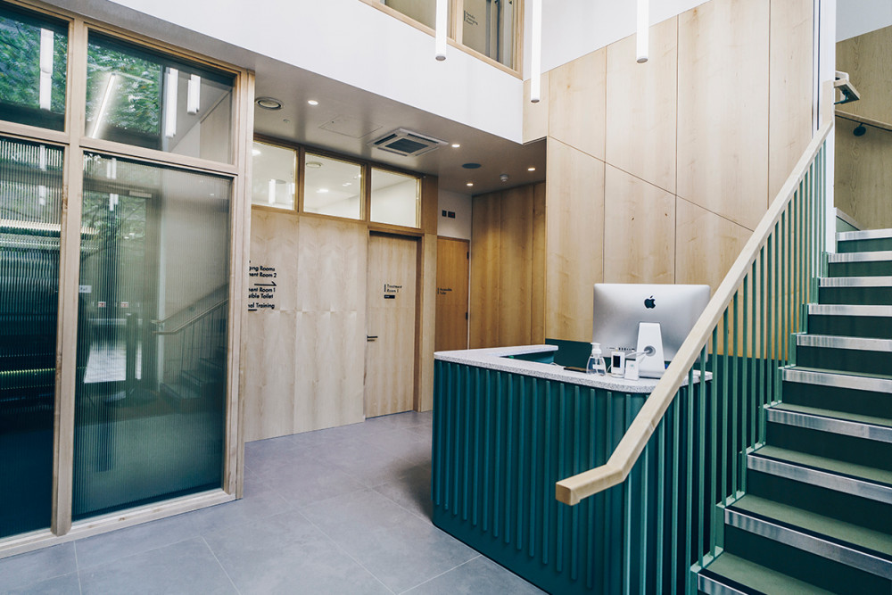 The reception area.
