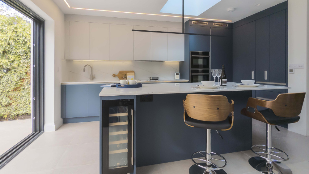 Alby Blue & Light Grey Handleless Kitchen by Urban Myth