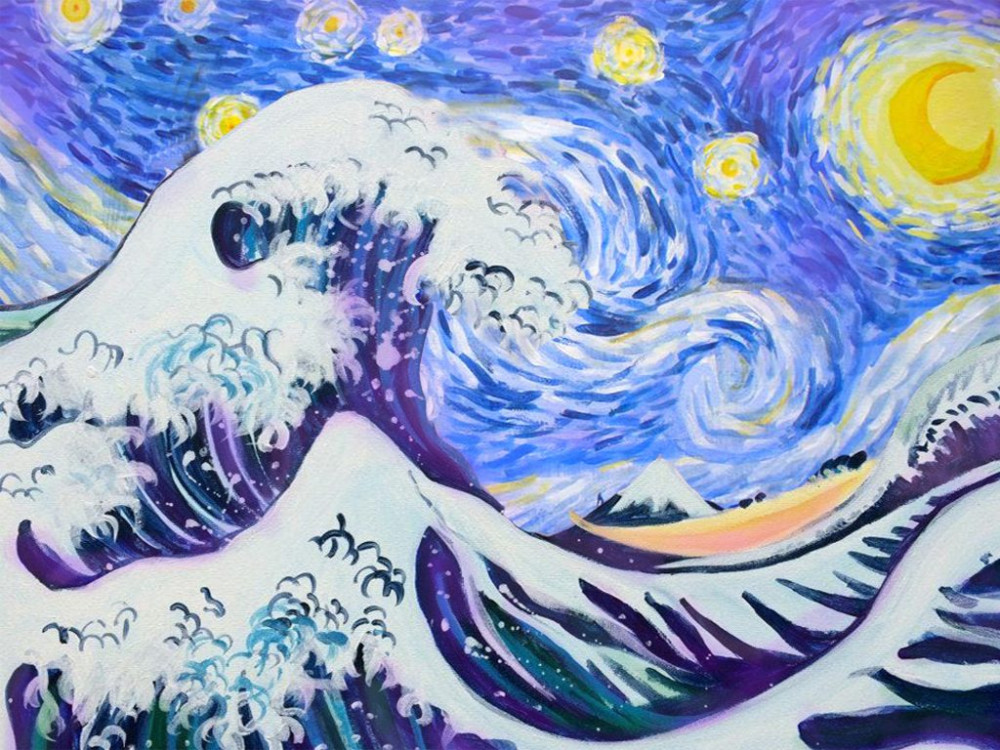 Online Party - Paint Starry Night over the Great Wave image