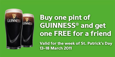 Get a free pint of Guinness this St Patrick's day image