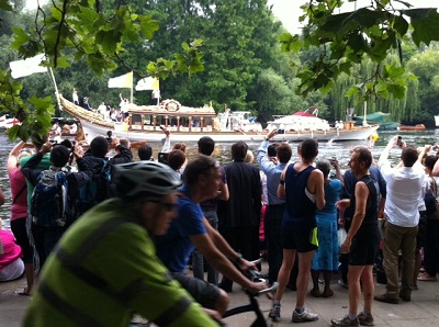 A volunteer’s view of the London 2012 Olympic flame on The Royal Barge Gloriana at Richmond image