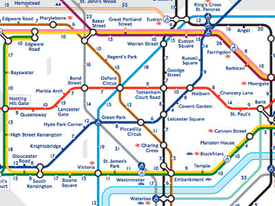Walking times between stations revealed in the Tube Walking Map image