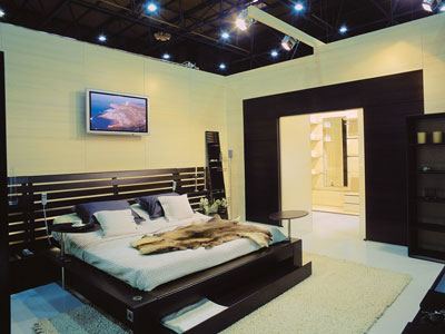 Virginia beds are made from Angara pine and include several technological features. The base can be adjusted via remote control, and the headboard and glass-topped bedside tab