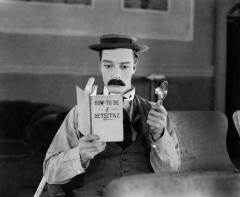 Buster Keaton's Sherlock Jr with church organ accompanying image