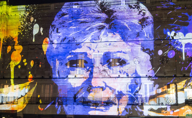 Huge images are projected on to buildings