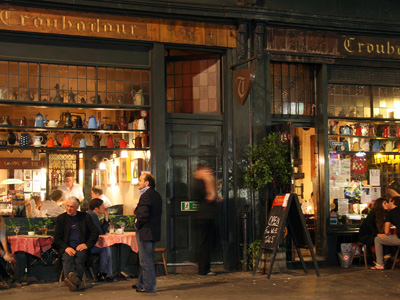 The Troubadour Cafe at night