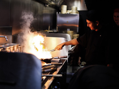 The open kitchen at the noodle hous