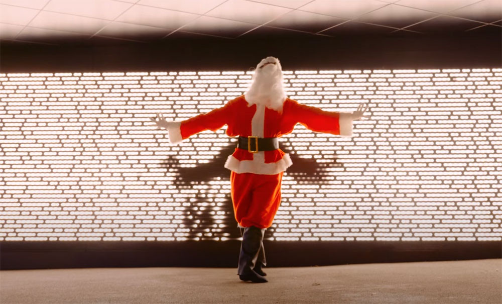 Santa gets his high kicks at Wembley Park this Christmas picture