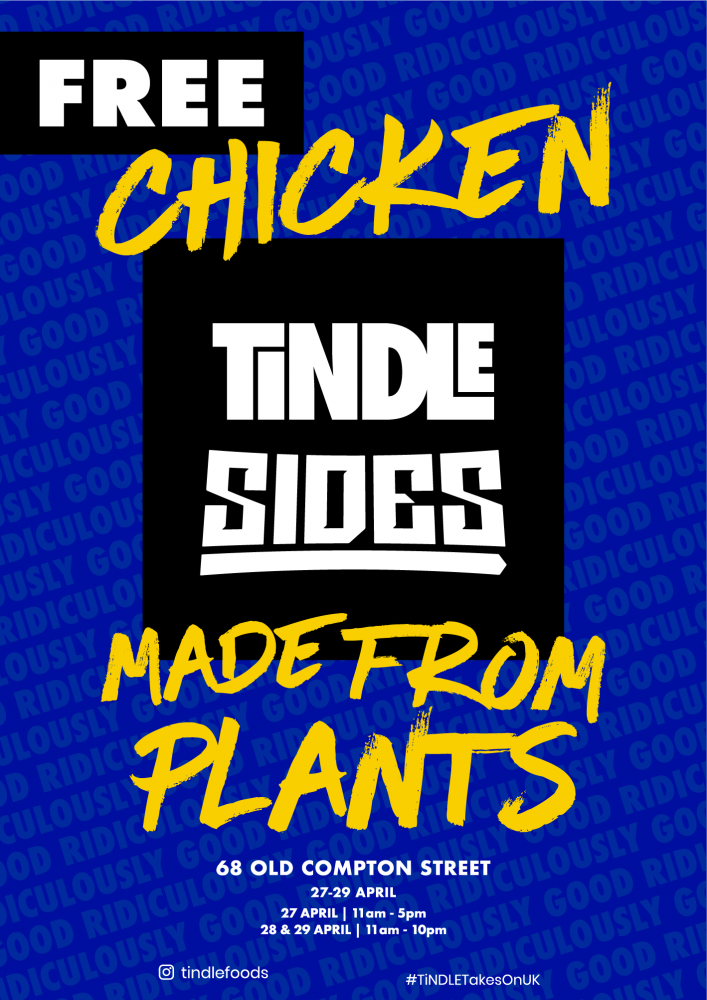 The NEW plant-based chicken, TiNDLE, is giving away thousands of free sliders in Soho next week! image
